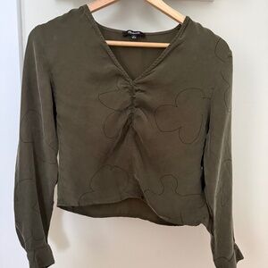 Madewell Brushed Ruched-Front Olive Green Top